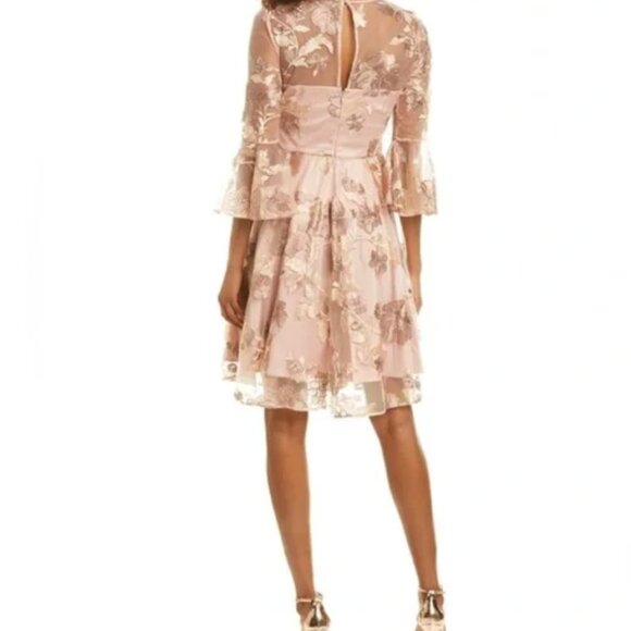NWT: Eliza J Pink Embroidered Floral Fit & Flare Cocktail Dress - Picture 2 of 4
